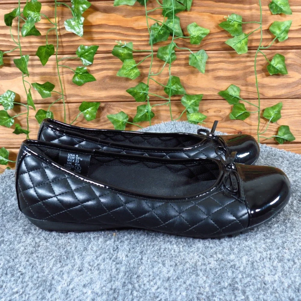SafeTStep Sasha Comfort Women Ballet Flats Sz 6 Work Casual Black Quilted Patent
